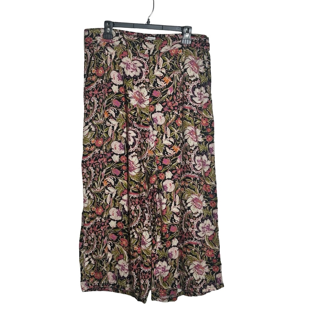 Joie Floral Wide Leg Cropped Linen Palazzo Pants Size XL Boho Travel Resortwear
